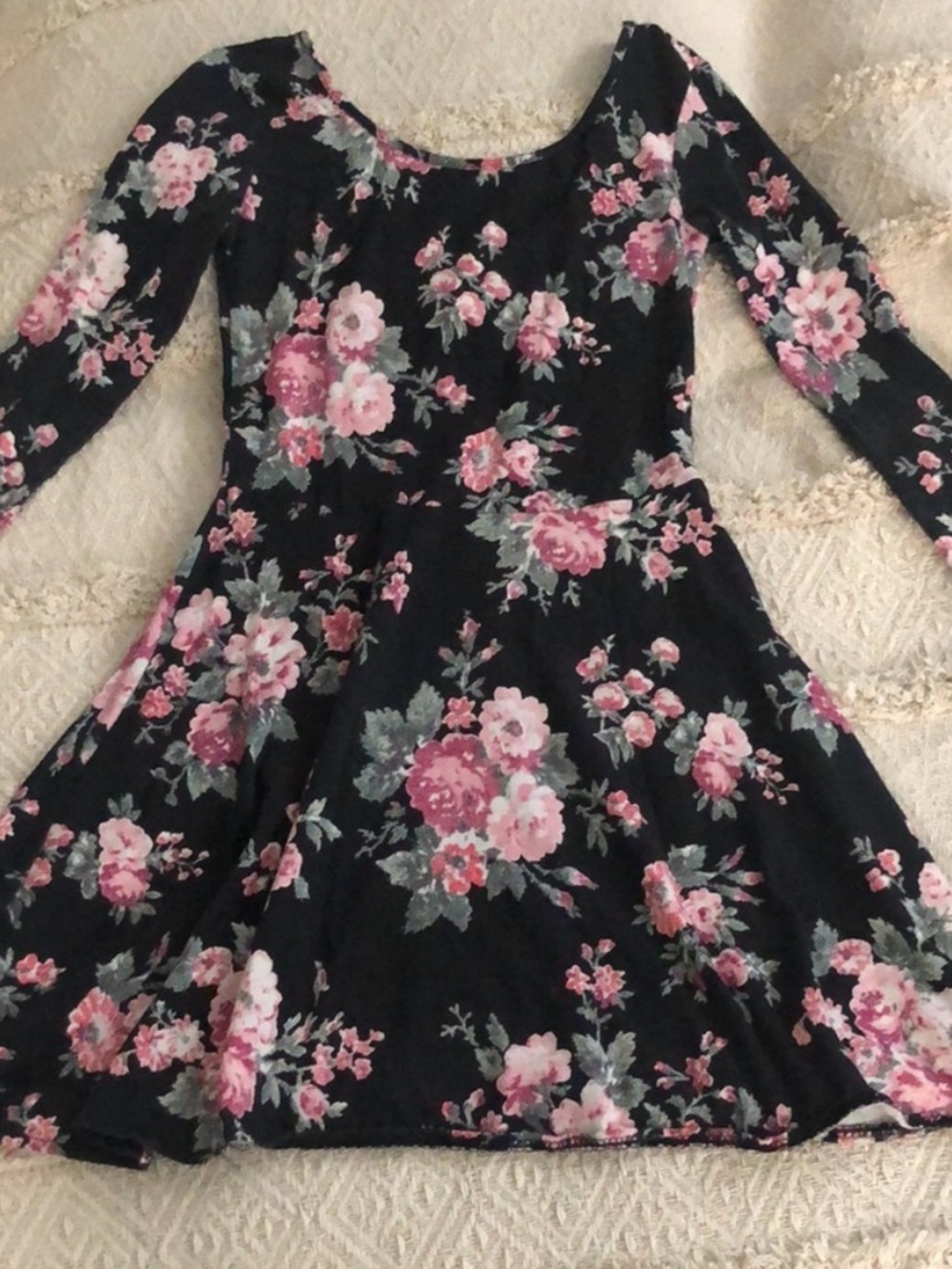 Black Floral Fit-and-Flare Dress with Pink Blooms size medium